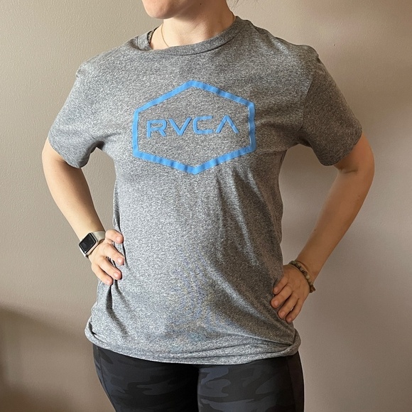 Vintage style RVCA Graphic Tee-L Grey with Blue Graphic - Picture 1 of 5